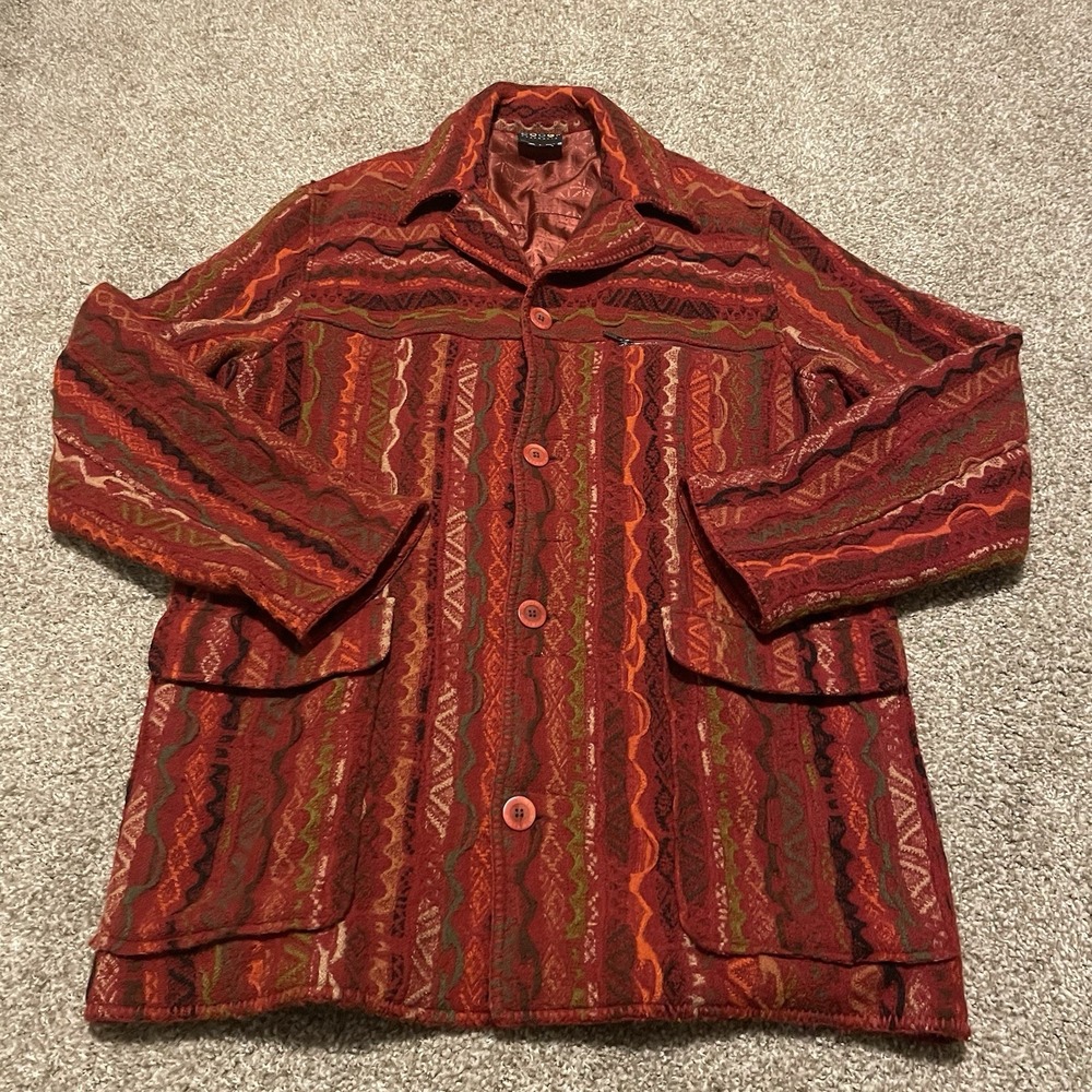 Vintage‎ COOGI Sweater Cardigan 3D Knit Multi Color L Wool Buttons Biggie Smalls